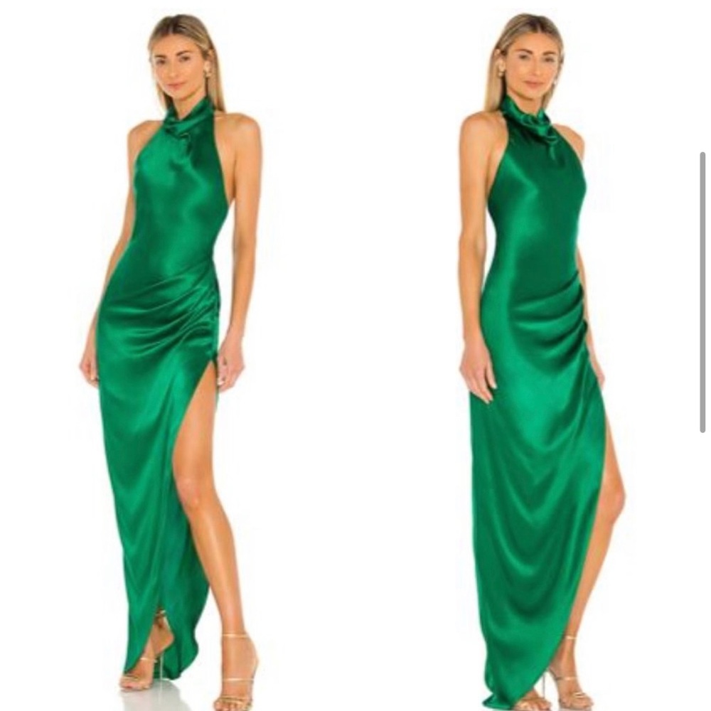 Amanda Uprichard Samba Gown Silk Emerald Green Halter Dress Size S